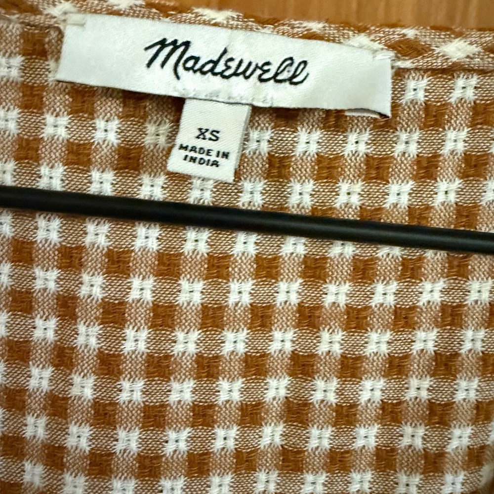 Madewell Brown Cream Gingham Wrap Dress - Picture 2 of 11